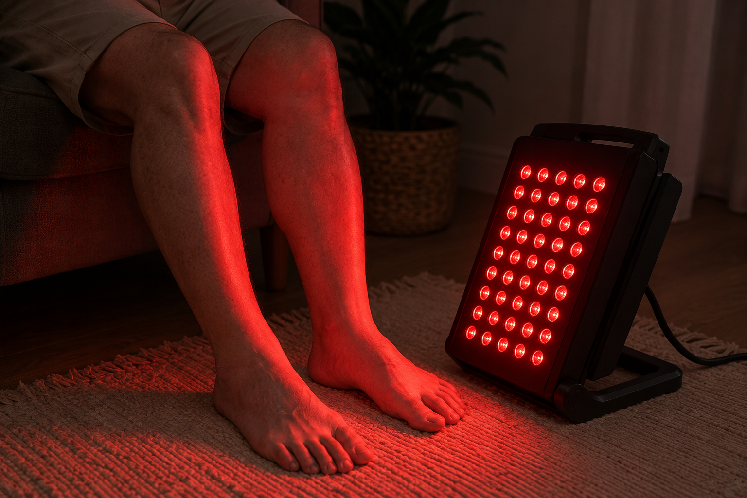 Red light therapy device used on the feet for neuropathy symptoms.