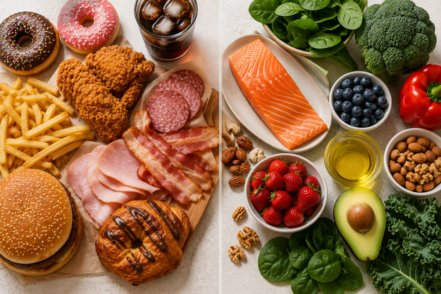 Inflammatory foods that may worsen sciatica versus anti-inflammatory foods that may help.
